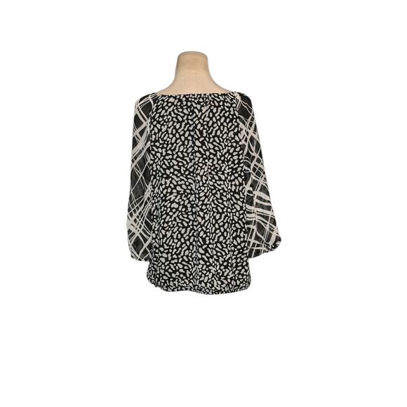 Ann Taylor black white print 3/4 sleeves tunic blouse size Small - Picture 10 of 13